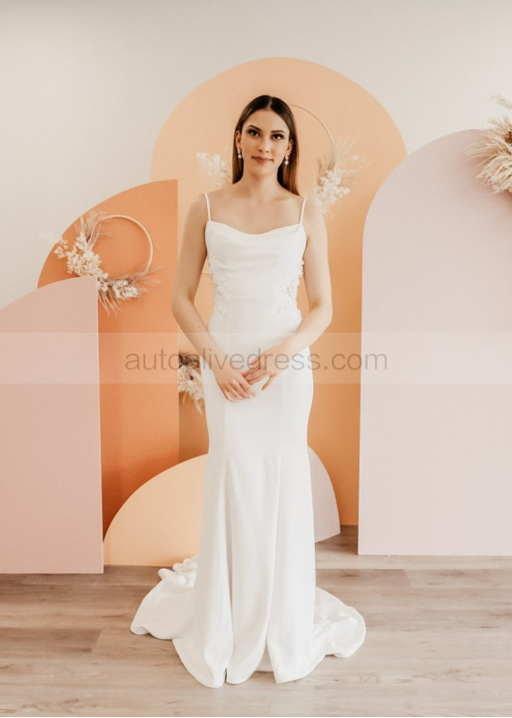 Cowl Neck Ivory 3D Floral Lace Satin Timeless Wedding Dress